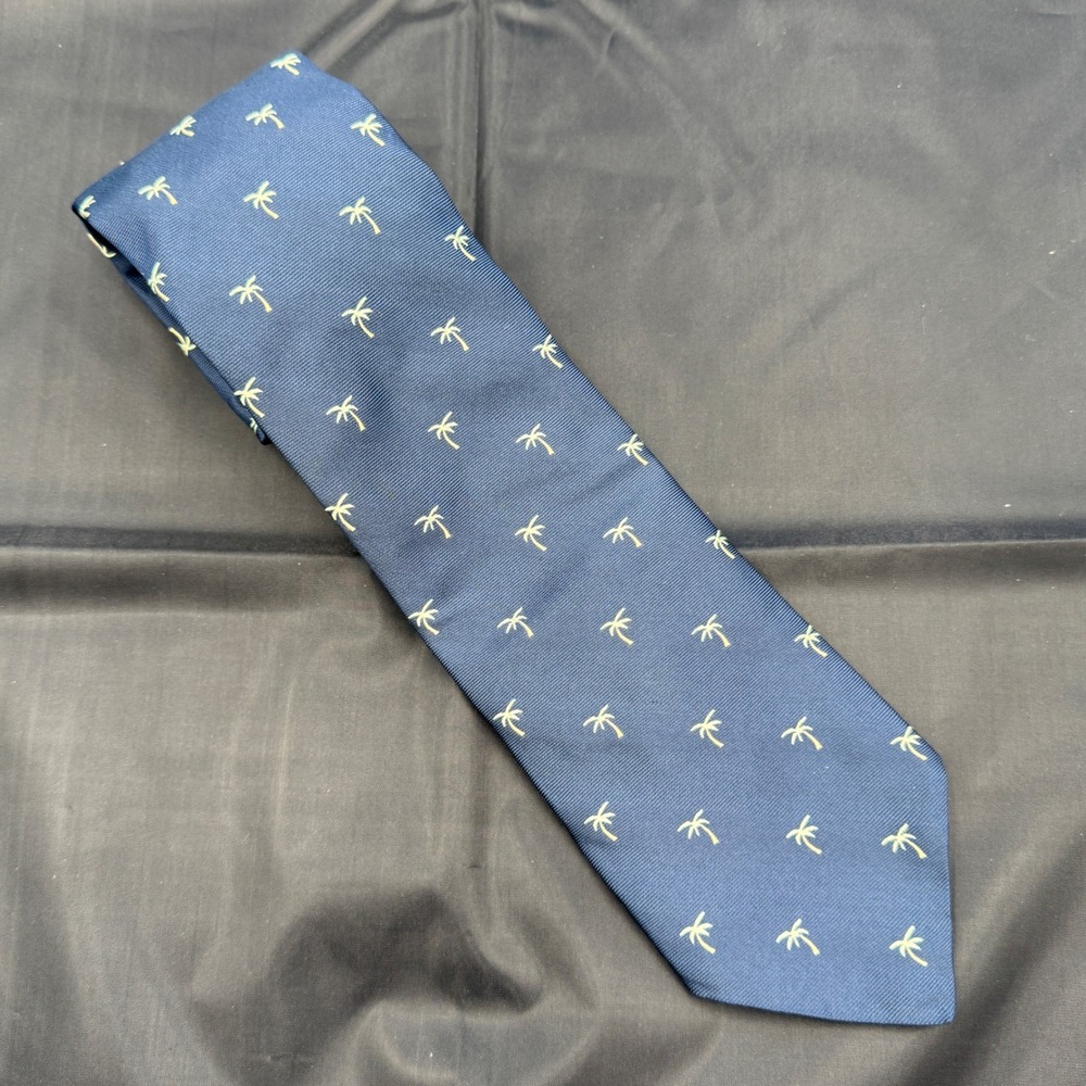 Roundtree Yorke Collegiate Navy Blue Palm Tree Silk Necktie